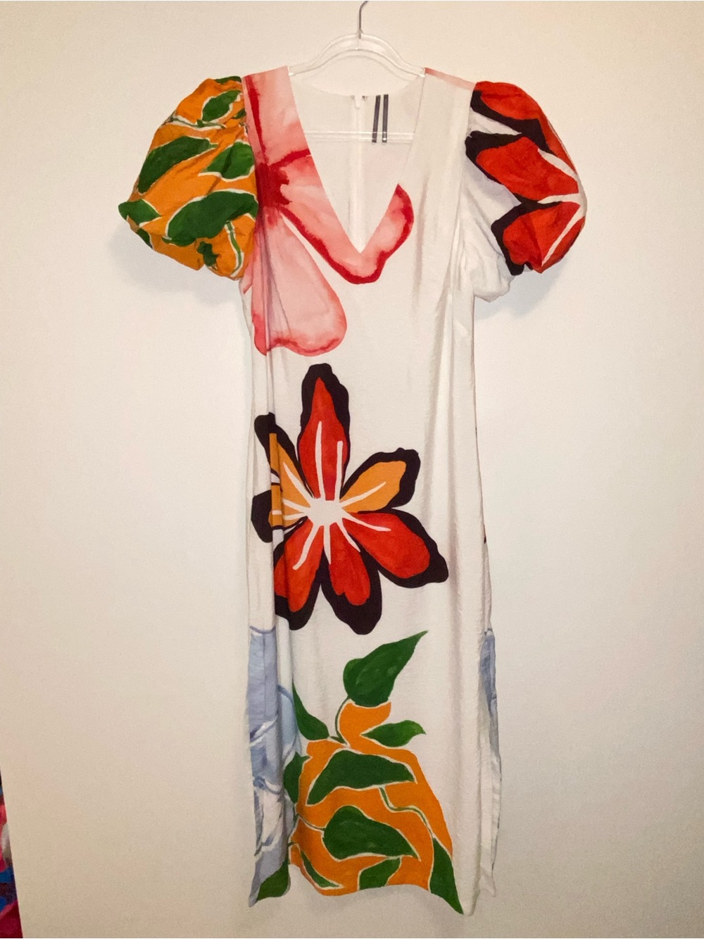 Anthropologie Abstract Floral Puff Sleeve Midi Dress Romantic Coastal Garden